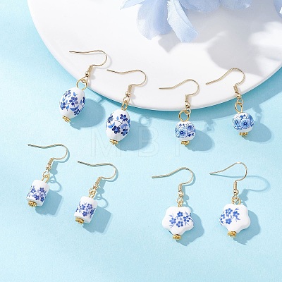 4 Pairs Handmade Printed Porcelain Dangle Earrings EJEW-JE06701-1