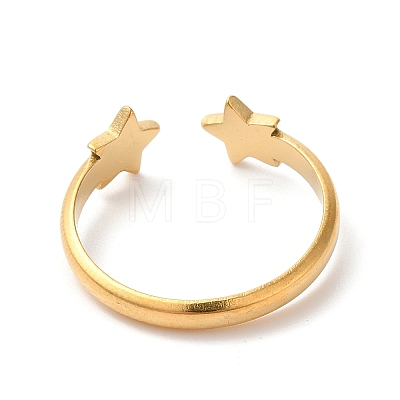 Ion Plating(IP) 304 Stainless Steel Double Star Open Cuff Ring for Women RJEW-K245-27G-1