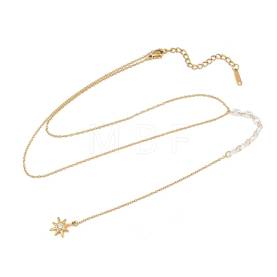 304 Stainless Steel Crystal Rhinestone Sun Long Tassel Y Necklaces for Women SA-CBA48C7-04G-1