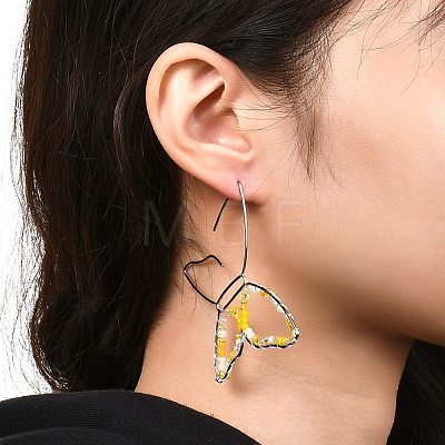 Butterfly Glass Beads Dangle Earrings for Girl Women EJEW-JE04658-02-1