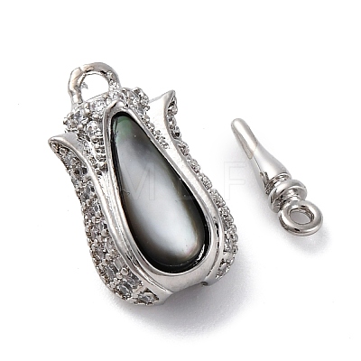 Brass & Clear Cubic Zirconia & Black Lip Shell Epoxy Resin Box Clasps KK-P291-35P-1