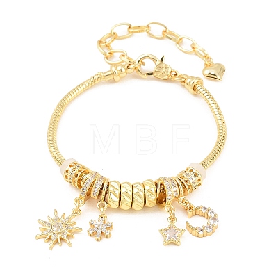 Brass Micro Pave Clear Cubic Zirconia European Beads Charm Bracelets BJEW-F528-04G-1