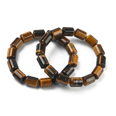 Column Natural Tiger Eye Beads Stretch Bracelets for Women Men BJEW-A148-01A-21-1
