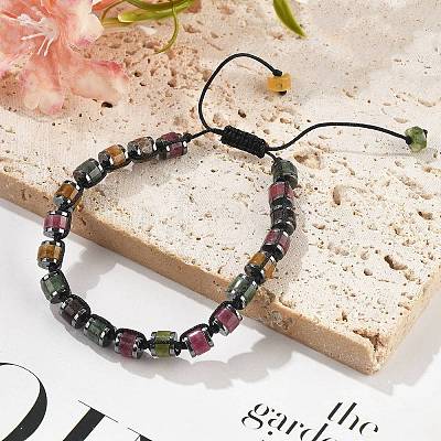 Adjustable Natural Tourmaline and Non-magnetic Synthetic Hematite Braided Bead Bracelets BJEW-Z090-01J-1