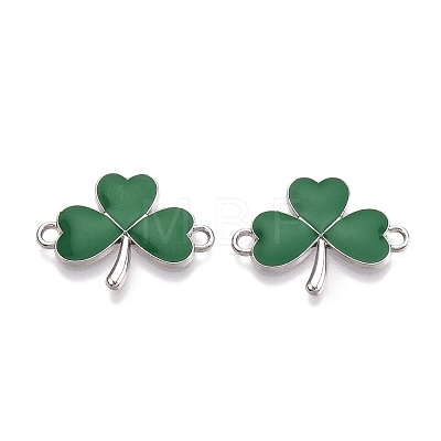 Rack Plating Alloy Green Enamel Shamrock Connector Charms ENAM-N056-354P-1