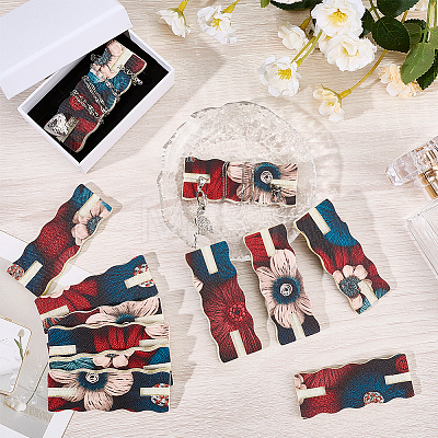 12Pcs Flower Printed Polyester Necklace Anti-Winding Display Cards CDIS-OC0001-14G-1