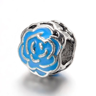 Large Hole Rose Flower Alloy Enamel European Beads MPDL-L013-01E-1