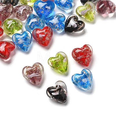 24Pcs 5 Colors Luminous Handmade Gold Sand Lampwork Beads FOIL-FS0001-02-1