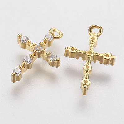 Brass Micro Pave Cubic Zirconia Tiny Cross Charms ZIRC-G133-07G-1