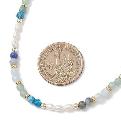 Natural Aquamarine & Sodalite & Green Aventurine Round Cube and Natural Pearl Rice Beaded Necklaces NJEW-JN05868-01-1