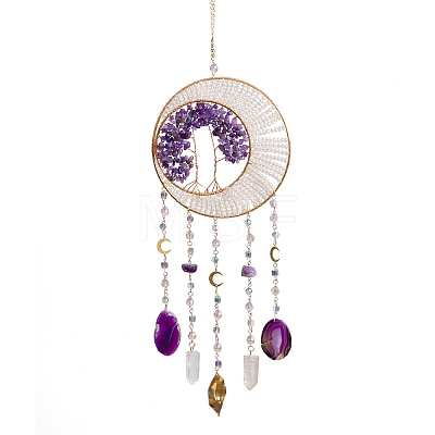Tree Natural Amethyst Chips Hanging Suncatchers HJEW-F023-05-1