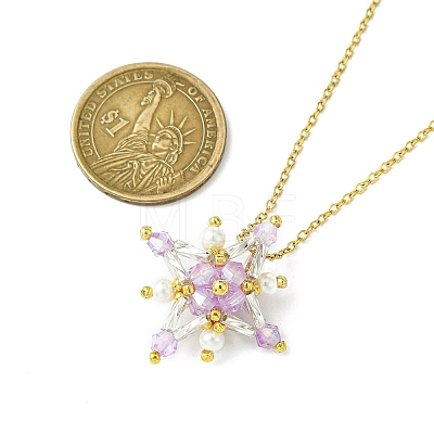 Glass Seed Beads Beaded Star Pendant Necklaces NJEW-MZ00088-02-1