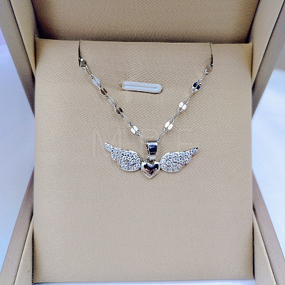 Brass Micro Pave Clear Cubic Zirconia Angel Wing Heart Pendant Necklaces FS-WG253B6-02-1