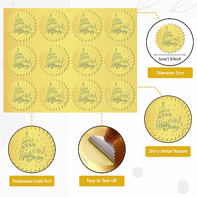 12 Sheets Self Adhesive Gold Foil Embossed Stickers DIY-WH0451-023-1