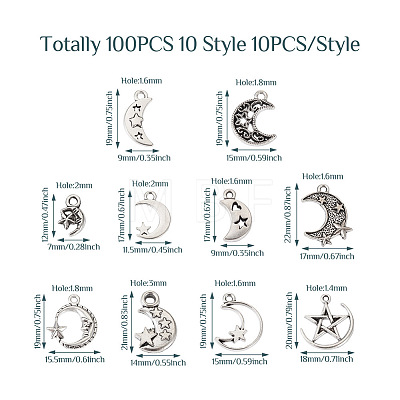 100Pcs 10 Style Tibetan Style Alloy Pendants FIND-SW0001-29-1