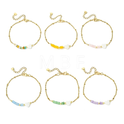Dyed Natural White Jade & Freshwater Shell Beads Link Bracelets BJEW-JB13683-1