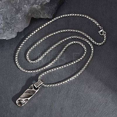304 Stainless Steel Textured Rectangle Bar Pendant Box Chain Necklaces for Men WG8CEBE-03-1