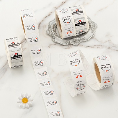 6 Rolls 3 Style Word Handmade with Love Self-Adhesive Kraft Paper Stickers DIY-LS0003-33-1