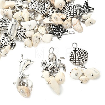14Pcs 7 Styles Sea Animals Alloy Pendants PALLOY-JF05522-01-1