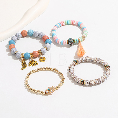 4Pcs 4 Style Plastic Beaded Stretch Bracelet Sets IU0127-1-1