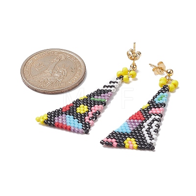 Glass Seed Braided Triangle Dangle Earrings EJEW-MZ00068-1
