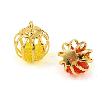 Brass Glass Bead Cage Pendants KK-T080-30G-M-1
