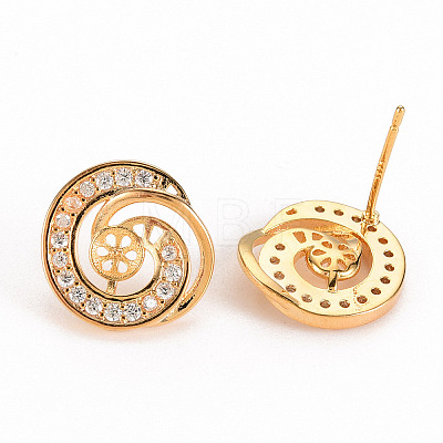 Brass Micro Pave Clear Cubic Zirconia Stud Earring Findings KK-S356-245-NF-1