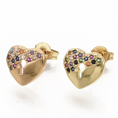 Brass Micro Pave Colorful Cubic Zirconia Stud Earrings EJEW-S208-034-1