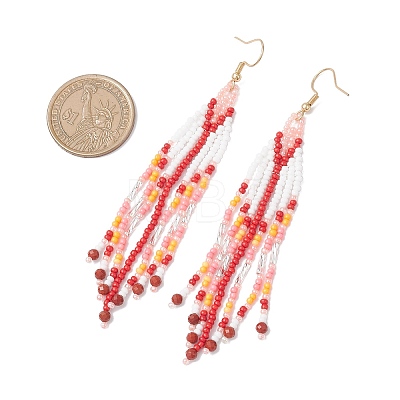 Handmade Glass Seed Beads Arrow Dangle Earrings EJEW-MZ00539-1