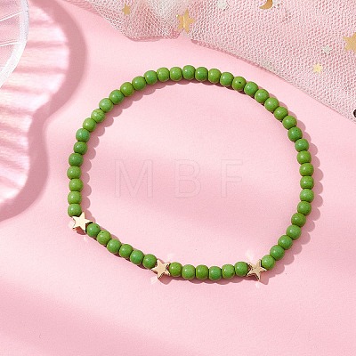 Dyed Synthetic Turquoise Beads Stretch Bracelets for Women Men BJEW-JB11311-01-1