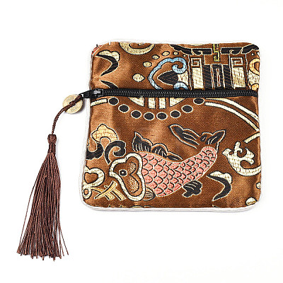 Chinese Brocade Tassel Zipper Jewelry Bag Gift Pouch ABAG-F005-09-1