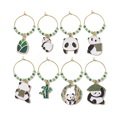 8Pcs 8 Styles Panda Alloy Enamel Wine Glass Charms AJEW-JO00211-1