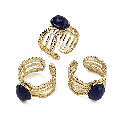 Oval Natural Lapis Lazuli Finger Rings RJEW-N046-07G-08-1