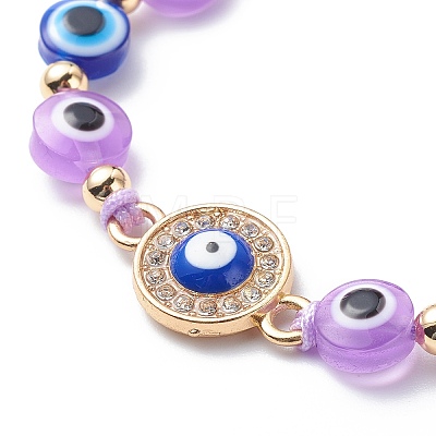 Evil Eye Resin Bead & Flat Round Alloy Rhinestone Braided Beaded Bracelets for Girl Women BJEW-JB08740-01-1