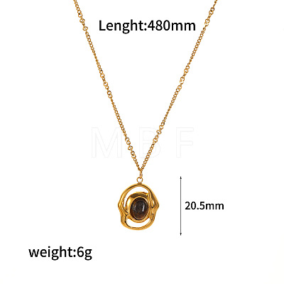 Natural Tiger Eye Oval Pendant 304 Stainless Steel Chain Necklaces for Women FS-WGE9101-11-1