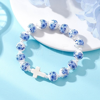 Imitated Pearl Acrylic & Handmade Porcelain & Synthetic Turquoise Beads Bracelets BJEW-JB13229-1