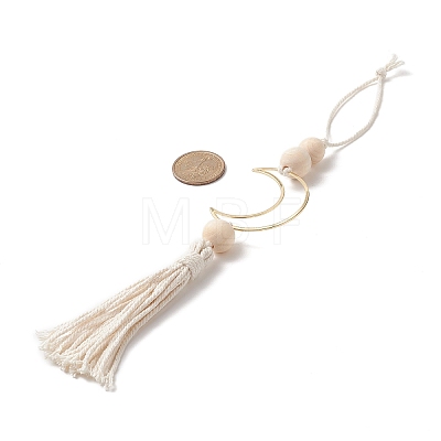 Natural Wood Bead Tassel Pendant Decoraiton HJEW-JM00956-1