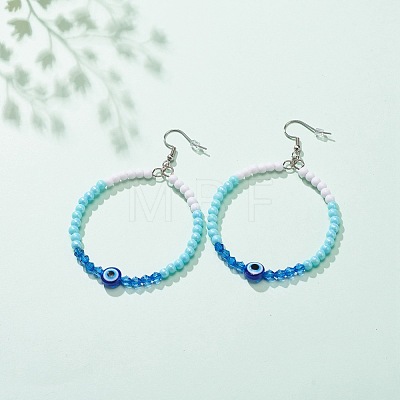 Resin Evil Eye & Acrylic Beaded Big Ring Dangle Earrings EJEW-JE04999-05-1