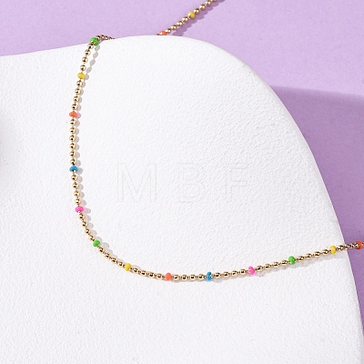 304 Stainless Steel Colorful Enamel Ball Chain Necklaces for Women NJEW-K255-44G-1