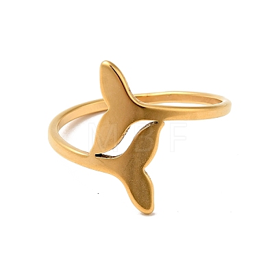 Ion Plating(IP) 201 Stainless Steel Double Whale Tail Finger Ring for Women RJEW-G266-11G-1
