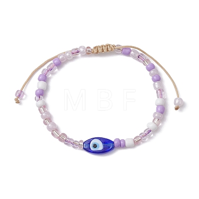 Evil Eye Lampwork & Glass Seed Braided Bead Bracelet BJEW-JB09706-1