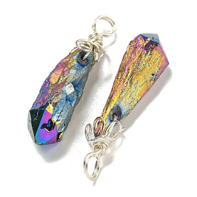 Electroplated Platinum Palted Copper Wire Wrapped Natural Quartz Crystal Pendants G-L133-07H-1