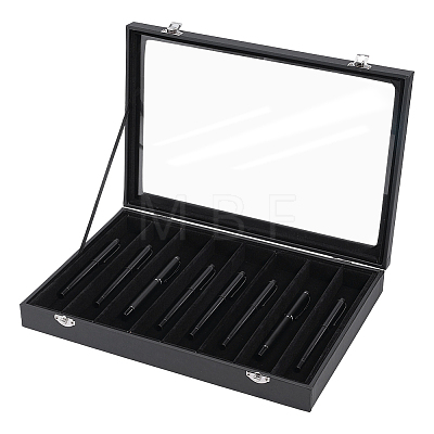 10-Slot MDF Covered with PU Leather Pen Organizer Display Cases with Acrylic Window Lid ODIS-WH0086-232B-02-1