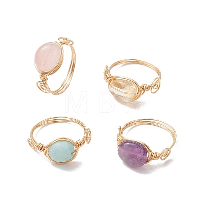 Oval Natural Amethyst & Amazonite & Rose Quartz & Citrine Finger Rings GG-CJ22AE-G-1