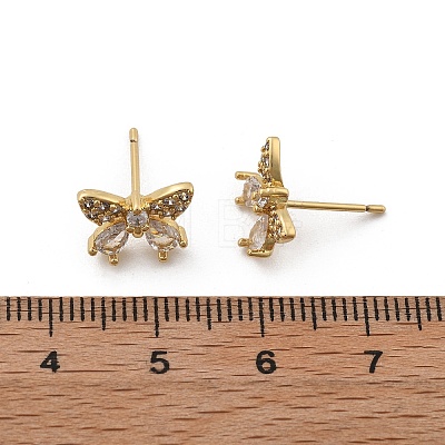 Brass Micro Pave Clear Cubic Zirconia Stud Earrings EJEW-R016-02G-1