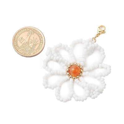 Flower Natural Carnelian & Glass Seed Beads Pendant Decorations HJEW-TA00243-1