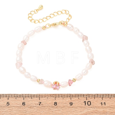Natural Strawberry Quartz Chip and Rice Natural Pearl Beaded Bracelets GG-CBA3297-13G-C-1