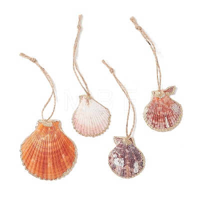 Electroplate Multicolor Sea Shell Pendant Decorations HJEW-JM04622-1