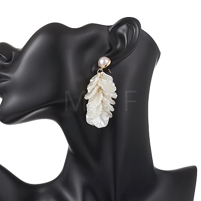 Petaline Brass ABS Plastic Imitation Pearl Dangle Stud Earrings EJEW-TA00777-1