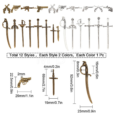 24Pcs Sword & Gun Pendant Kit for Jewelry Making DIY-SC0017-50-1